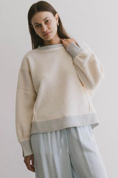 Gracyn Sherpa Crewneck | böhme Ribbed Skirt, Hanging Dryer, Fuzzy Sweater, Striped Cardigan, Nice Shorts, Striped Shorts, Autumn Inspiration, Wide Leg Jeans, Steve Madden