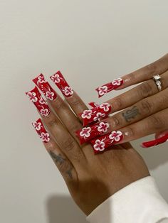 Red Duck Nails, Nail Designs Baddie, Duck Nails Long, Long Duck Nails, Duck Nails Acrylic, Exotic Nail Designs, Nail Inspo Trendy, Nails Duck, Tapered Square Nails