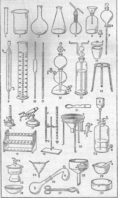 the diagram shows different types of glassware and beakets, as well as their measurements