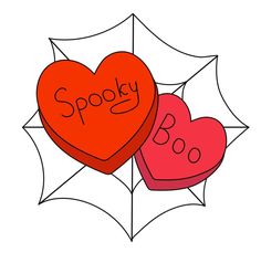 Hearts candies with spider web. Boo and Spooky text. Halloween concept. Vector flat illustration. Illustration Advertisement, Flat Vector, Heart Candy, Flat Illustration, Spider Web, Candy