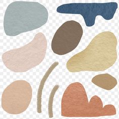 various shapes and colors of paper on a white background, including the shape of a heart