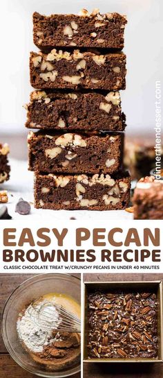 easy pecan brownies recipe with text overlay