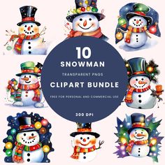 10 snowman clipart bundle for personal and commercial use - instant digital files available