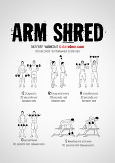 the arm shred workout guide is shown in black and white, with instructions for how to