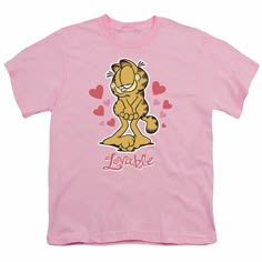 Garfield Lovable Kids Youth T Shirt Licensed TV Comic Tee Light Pink Garfield Lovable Kids Youth T Shirt Licensed TV Comic Tee Light Pink The Garfield Lovable Kids Youth T Shirt Item Description: The Garfield Lovable Kids Youth t-shirt is made from 100% pre-shrunk medium weight cotton.   Kids Youth t-shirt is made from 100% pre-shrunk medium weight cotton.  Every item we sell is original and fully licensed. If a shirt is designated as "distressed", the design contains intentional skips and voids I Love Lucy, Cute Tshirts, Sleeves (women), Look Cool, Workout Tee, Womens Tees, Kids Tshirts, Return Policy, Shirt Designs