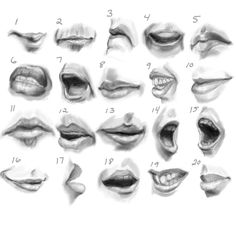 an image of various mouths drawn in pencil