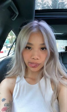 Asian Platinum Hair, Dyed Silver Hair For Women, Short Platinum Blonde Hair Asian, Platinum Asian Hair, Ash Platinum Hair, Blond Hair On Asian, Asian Blonde Hair Platinum, Silver Asian Hair, Platinum Blonde Asian Hair