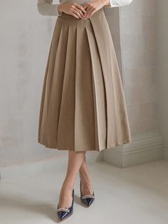 Women's Solid Color Pleated A-Line Skirt Khaki Casual,Elegant   Woven Fabric Plain Pleated Non-Stretch  Women Clothing, size features are:Bust: ,Length: ,Sleeve Length: Shoe Nails, Sewing Skirts, Line Skirt, Comic Styles, Wide Leg Jeans, A Line Skirts, All Fashion, Women Clothes Sale, Women Clothing