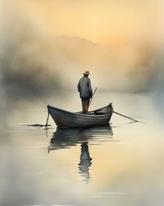 a man standing on top of a boat in the middle of a body of water