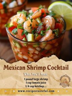 the mexican shrimp cocktail is ready to be eaten