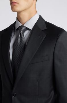 A subtle glen plaid woven in black and dusky greys distinguishes a versatile, all-occasion wool suit that's styled with traditional detailing from the notched lapels to the flat-front trousers. Jacket has notched lapels; four-button cuffs; chest pocket; flap pockets; interior pocket; side vents Trousers have zip fly with button-tab closure; flat front; slant pockets; back button-welt pockets Jacket is lined Trousers are unhemmed 100% wool Dry clean Made in Italy Walker Shoes, Glen Plaid, Platform Slippers, Pocket Jacket, Peter Millar, Wool Suit, Denim Leggings, Skin Care Women, Wool Plaid