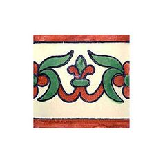 an artistic tile design with red and green leaves on the border, in white background