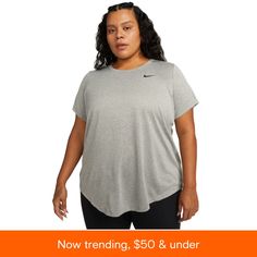 in stock Nike Plus Size, Heather Black, Sport T Shirt, Logo T Shirt, Long Sleeve Casual, Active Wear For Women, Nike Dri Fit, Casual T Shirts, Long Sleeve Hoodie