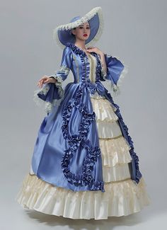 Renaissance Blue Victorian Lolita Dress for Women  Color:Blue  Material: This dress made of High Quality Satin, soft,smooth and comfortable to wear  Sleeve Length:  Long Sleeve  Dresses Length:Floor Length  Neckline:  Square Collar  Decoration: Ruffles + Lace  Package Includes:  Dress + Hat    The length of skirt about 45 inches (114 cm) long from waist to hem regardless of size. This dress is pictured with a 6-hoop skirt Petticoat underneath to achieve the look. Petticoat are NOT INCLUDED Masquerade Party Dresses, Masquerade Dress, Gothic Victorian Dresses, Carnival Masquerade, Antoinette Dress, Clothes Art, Black And Blue Dress, Christmas Carnival, Hoop Skirt