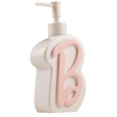 a bottle of lotion with the letter b painted on it's front and side