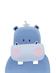 a blue hippogy with a star on its head sitting in front of a white background