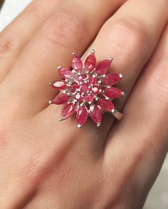 Sterling Silver Custom Ruby Cluster Ring Cluster Ring, Heart Ring, Ruby, Sterling Silver, Ring, 10 Things, Silver, Gifts