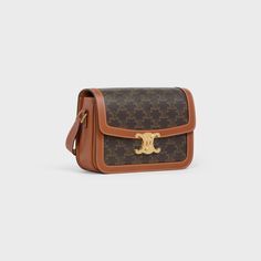 Classique Triomphe Bag in Triomphe Canvas and Calfskin - Tan | CELINE Classique Triomphe Bag, Triomphe Bag, Celine Shoulder Bag, Celine Triomphe, Fragrance Bottle, Celine Bags, New Fragrances, Day Bag, Small Leather Goods