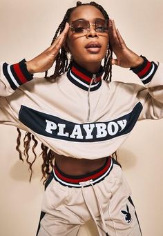 Missguided - Playboy x Missguided Stone Varsity Tricot Tracksuit Top Studio Photography Poses, High Neck Crop Top, Creative Photoshoot Ideas, Photographie Portrait Inspiration, Website Ideas, Tracksuit Tops, Photoshoot Themes, Exclusive Clothing, Sporty Outfits