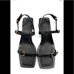 Zara Leather Sandals Season22. Size 8.5 Run Smaller, Original Zize 39 Sole(10inc) Summer Office Sandals With Ankle Strap, Office Sandals With Buckle Closure And Block Heel, Office Leather Sandals With Heel Strap, Leather Ankle Strap Sandals For Office, Summer Office Slingback Sandals With Buckle Closure, Chic Office Sandals With Buckle Closure, Black Slingback Sandals For Office In Summer, Office Sandals With Buckle Closure, Open Toe, Open Toe Sandals With Buckle Closure For Office