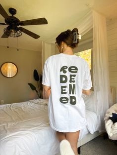 Redeemed T-shirt Christian T-shirt Bible Verse Shirt - Etsy Conference T Shirt Design, Christian Oversized Tee, Pac Sun Outfits, Trendy Christian Apparel, Cool Shirts Aesthetic, Styling A T Shirt, Trendy Tshirt Designs, Christian Tshirt Designs, Christian T Shirt Design