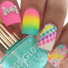 30 Eye-Catching Summer Nail Art Designs Nails Photo, Dot Nail Designs, Multicolored Nails, Colorful Nail, Colorful Nails, Nail Art Designs Summer, Matte Nails Design, Polka Dot Nails