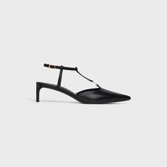 CELINE KITTEN WITH TRIOMPHE T-BAR STRAP in CALFSKIN - Black | CELINE Celine Sandals, Strap Pumps, New Fragrances, 가을 패션, Model Fits, Saint Tropez, Pump Sandals, Pump Shoes, Luxury Shoes