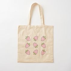 100% cotton reusable shopping carry bag with digital print on one side. Cute pattern of pink strawberries on a white background. Kawaii Cotton Canvas Bag Rectangular, Kawaii Cotton Canvas Rectangular Bag, Kawaii Rectangular Cotton Canvas Bag, Kawaii Cotton Canvas Bag For Daily Use, Pink Strawberry Print Bag As Gift, Cute Pink Cotton Canvas Bag, Cute Strawberry Print Tote Bag, Trendy Pink Strawberry Print Bag, Trendy Pink Bag With Strawberry Print