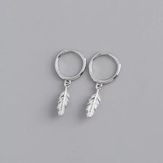 Feather Leaf Drop Earrings Silver Plated Hoop/Huggie/Sleeper + Bag leaf Size: 15mm*4mm Feather Earrings Silver, Copper Gifts, Silver Feather, Earrings Simple, Feather Charms, Free Earrings, Sterling Silver Hoop Earrings, Feather Earrings, Sterling Silver Hoops