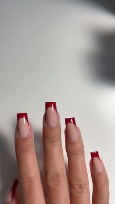 Deep Red French Tip Nails Coffin, Dark Red Nail French Tip, French Red Nails Square, Nail Ideas Square French Tip, Maroon French Tip Nails Square, Cherry Red French Tip Nails Square, Dark Red French Tip Nails Coffin, Fall Nails French Tip Square, Thick French Tip Nails Square Cute Red Square Nails, Dark Red Nail French Tip, Simple Fall Nail Inspo Square, French Red Nails Square, Deep Red French Tip Nails Coffin, Red Square Nails French Tip, Nail Ideas Square French Tip, Winter Nail Ideas Square, Maroon French Tip Nails Square