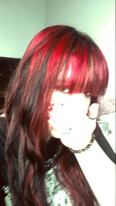 Black And Red Hair, Striped Hair, Hair Stripes, Black Red Hair, Chunky Highlights, Going Blonde, Vibrant Hair