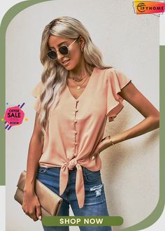 Apricot Forever Tonight Button Tie Top Modest Shirts, Cheap Blouses, Swimwear High Waisted, Bodycon Floral Dress, Corsets And Bustiers, Sweater Dress Midi, Hem Top, Denim Coat Jacket, Tie Top