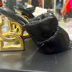 Brand New, Comes With Box Luxury Square Toe Heels For Night Out, Designer Black Square Toe Heels, Designer Black Heels With Square Toe, Luxury Black Heels With Padded Heel, Designer Square Toe Heels For Night Out, Clear Block Heels, Gold High Heels, Dolce Gabbana Shoes, Ankle Strap Sandals Heels