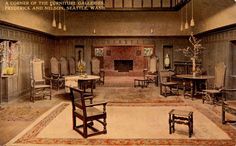 an old fashioned living room with chairs and tables