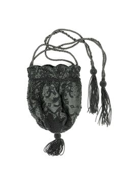 FREE DOMESTIC SHIPPING! Metropolitan Museum of Art reticule SIZE: 7" tall (NOT including the tassel) -or- 9.5" tall (including tassel) x 6" wide x 1" deep COLOR: black  HANDLE: drawstring cord handle / closure (approx 19" long) EXTERIOR: black silk + black micro beads + beaded tassel + scalloped edge INTERIOR: fabric lined CONDITION: This vintage bag has distressed over time and shows natural signs of wear including SOME FRAYING ON THE HANDLES. It is in good vintage condition overall. Please loo Luxury Beaded Potli Bag For Evening, Luxury Beaded Evening Potli Bag, Luxury Evening Beaded Potli Bag, Rectangular Beaded Potli Bag For Evening, Evening Rectangular Beaded Potli Bag, Formal Beaded Pouch Potli Bag, Elegant Beaded Potli Bag For Evening, Elegant Beaded Evening Potli Bag, Handmade Bohemian Potli Bag For Evening