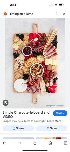 an instagram page with food on it and the caption that reads, simple charlotte board and video