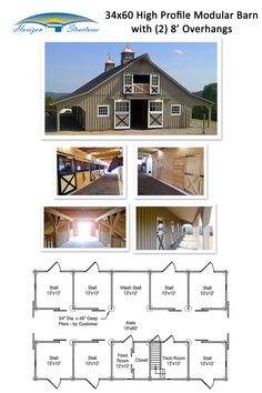 the floor plan for a horse barn with 3 stalls and lofts, including an attached garage