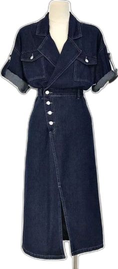 Dark Wash Knee-length Denim Dress With Buttons, Diy Denim Dress From Old Jeans, Knee-length Denim Blue Dress With Buttons, Knee-length Denim Dress With Buttons, Blue Buttoned Denim Dress For Work, Blue Denim Dress With Buttons For Work, Dark Wash Denim Dress With Buttons, Fitted Blue Button-up Denim Skirt, Denim Dress With Snap Buttons For Workwear