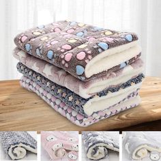 four different blankets stacked on top of each other