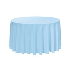 a light blue round tablecloth on a white background