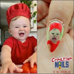 a baby with a chef's hat on is smiling and holding an orange ball