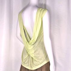 Halston Heritage Chartreuse Twist Wrap Low Cut Back Sleeveless Blouse Size Small Soft Smooth Light & Airy Yellow Stretch V-neck Top, Chic Yellow Stretch Tops, Yellow Stretch Tank Top For Beach, Fitted Green Tank Blouse, Spring Stretch Tank Blouse, Yellow Sleeveless Blouse Tank Top For Spring, Yellow Sleeveless Blouse For Spring, Yellow Stretch V-neck Blouse, Chic Yellow Stretch Blouse