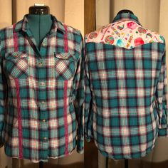 Upcycled Eddie Bauer Flannel. Women's size Large. Fitted Flannel Casual Shirt, Fitted Flannel Shirt Casual Style, Fitted Casual Flannel Shirt, Fitted Plaid Flannel Shirt Casual, Fitted Plaid Flannel Shirt Casual Style, Fitted Casual Plaid Flannel Shirt, Pink Plaid Shirt, Vintage Flannel Shirt, Eco Clothing