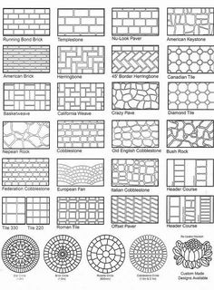 the different types and shapes of brick tiles in various patterns, sizes and colors with instructions for