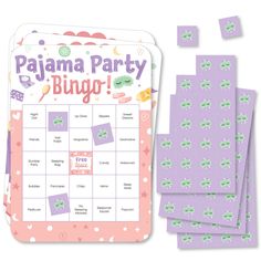 the pajama party bingo game is next to it's matching stickers