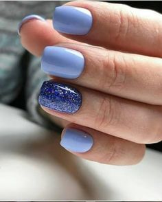 Neutral Nail Polish Colors, Neutral Nail, Cute Nail Colors, Blue Glitter Nails, Blue Nail Designs, Neutral Nails, Dipped Nails