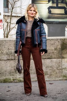 Available in our Store Acne Shearling Jacket, Paris Fashion Week Outfits, Fashion Week Outfit Ideas, Sabina Socol, Street Clothes, Fashion Week Outfit, Cord Trousers, Street Style Parisian