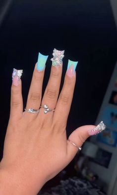 Blue Duck Nails, Acrylic Nail Shapes, Long Acrylic Nail Designs, Hard Nails, Duck Nails, Colored Acrylic Nails, Girly Acrylic Nails, Glow Nails, Short Square Acrylic Nails