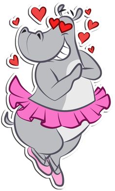 an elephant in a tutu skirt with hearts floating around it's neck and arms