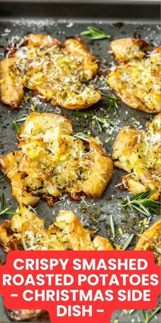 These Crispy Roasted Smashed Potatoes are likely to become one of your favourite side dishes. They are crispy on the outside and fluffy on the inside. Beautifully seasoned with chopped fresh rosemary, lemon zest and Parmesan cheese, they are a great accompaniment to many main courses. As a bonus, they are easy to make! #FestiveChallenge Roasted Smashed Potatoes, Easy Vegetable Recipes, Smashed Potatoes Recipe, Potato Appetizers, Crispy Smashed Potatoes, Dinner Side Dishes, Roast Dinner, Smashed Potatoes